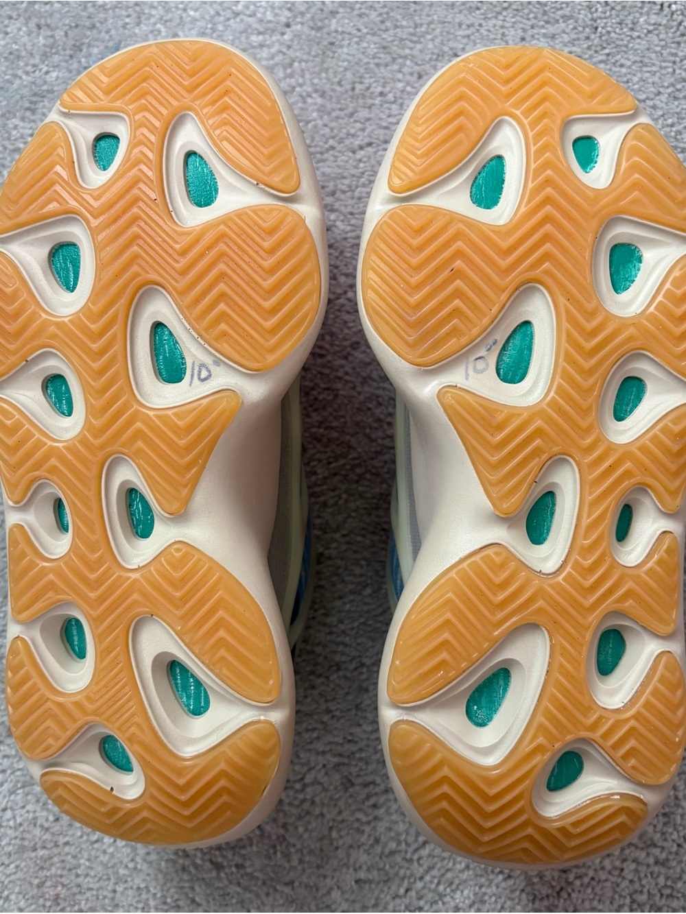 Yeezy Sneakers in Gum and Teal Accents